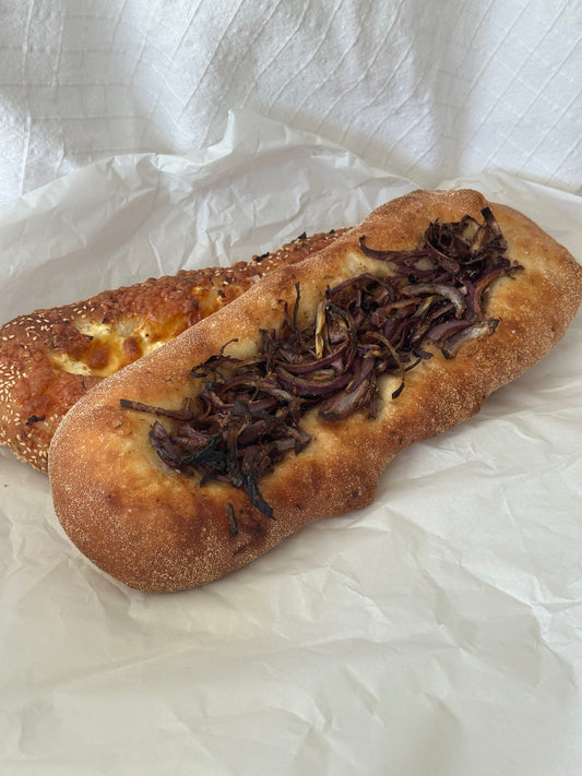 Family size red onion focaccia